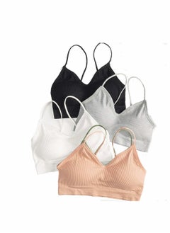 Y&D 5 PCS Cami Womens V Neck Padded Seamless Straps Bralette Everyday Basic Sleeping White Apricot Grey Black L  - Image 4