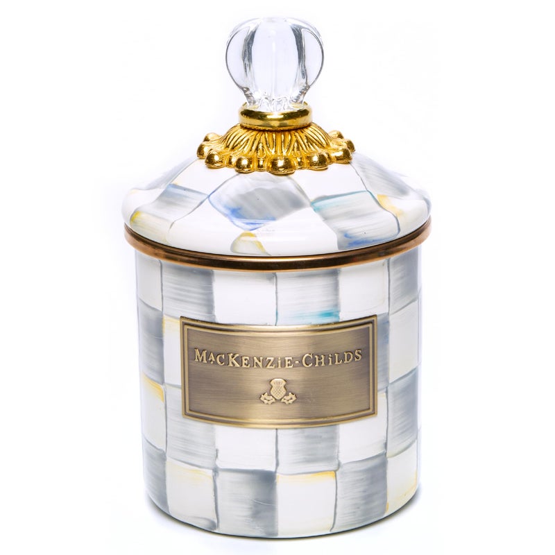 mackenzie childs MACKENZIE-CHILDS Sterling Check Enamel Canister, Gray-and-White Kitchen Storage Container with Lid, Demi - Image 1