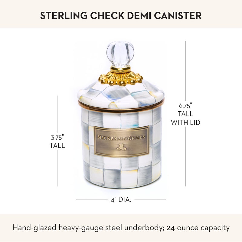 mackenzie childs MACKENZIE-CHILDS Sterling Check Enamel Canister, Gray-and-White Kitchen Storage Container with Lid, Demi - Image 4