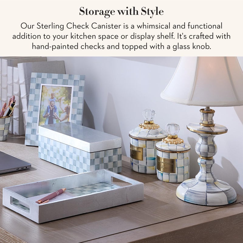 mackenzie childs MACKENZIE-CHILDS Sterling Check Enamel Canister, Gray-and-White Kitchen Storage Container with Lid, Demi - Image 2