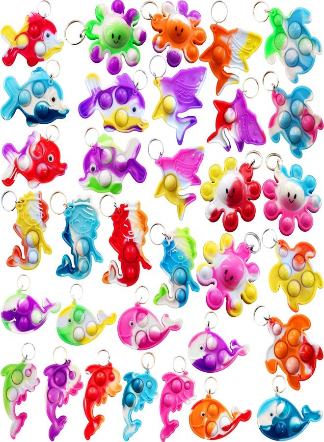 HOZKEAP 100 Packs Bulk Fidget Bubble Bulk Mini Pop Fishs Octopus, whales, dolphins, turtles, sharks Ocean shape Keychain , Holiday Party Favors Sea Animal Supplies Classroom summer Student gifts - Image 1