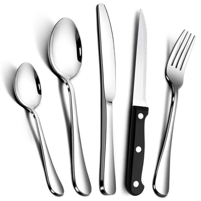 RayPard Silver 30Piece StainlessSteel Cutlery Set with Steak Knives Service for 6 Flatware Set for Home Restaurant Tableware Dinnerware Knife Fork Spoon 24 pcs  6 pcs