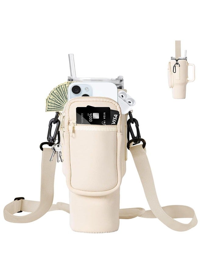 Water Bottle Holder With Strap for Stanley 40 oz Tumbler With Handle, With Cell Phone Pocket and Adjustable Shoulder Strap Tumbler Accessories for Stanley - Water Bottle Sleeve For Outdoors - Image 1