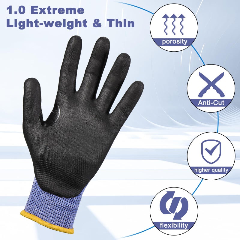 LOCCEF 3 Pairs Safety Work Gloves for Men Women,Touchscreen Compatible, Superior Dexterity,Level 5 Cut Resistant Work Gloves(8/M) - Image 2