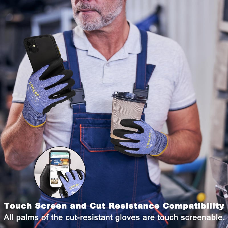 LOCCEF 3 Pairs Safety Work Gloves for Men Women,Touchscreen Compatible, Superior Dexterity,Level 5 Cut Resistant Work Gloves(8/M) - Image 5