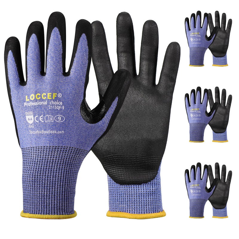 LOCCEF 3 Pairs Safety Work Gloves for Men Women,Touchscreen Compatible, Superior Dexterity,Level 5 Cut Resistant Work Gloves(8/M) - Image 1