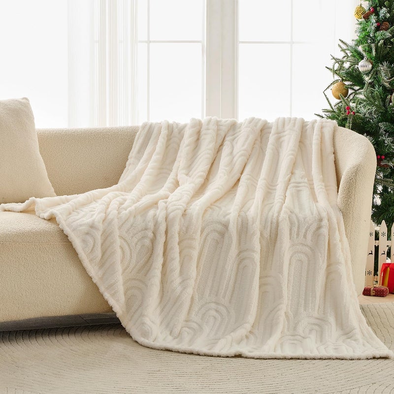 Wajade Fleece Throw Blanket, Fluffy Faux Fur Blanket for Bed Sofa Couch, Soft Warm Thick Blanket,White 178x203 - Image 1