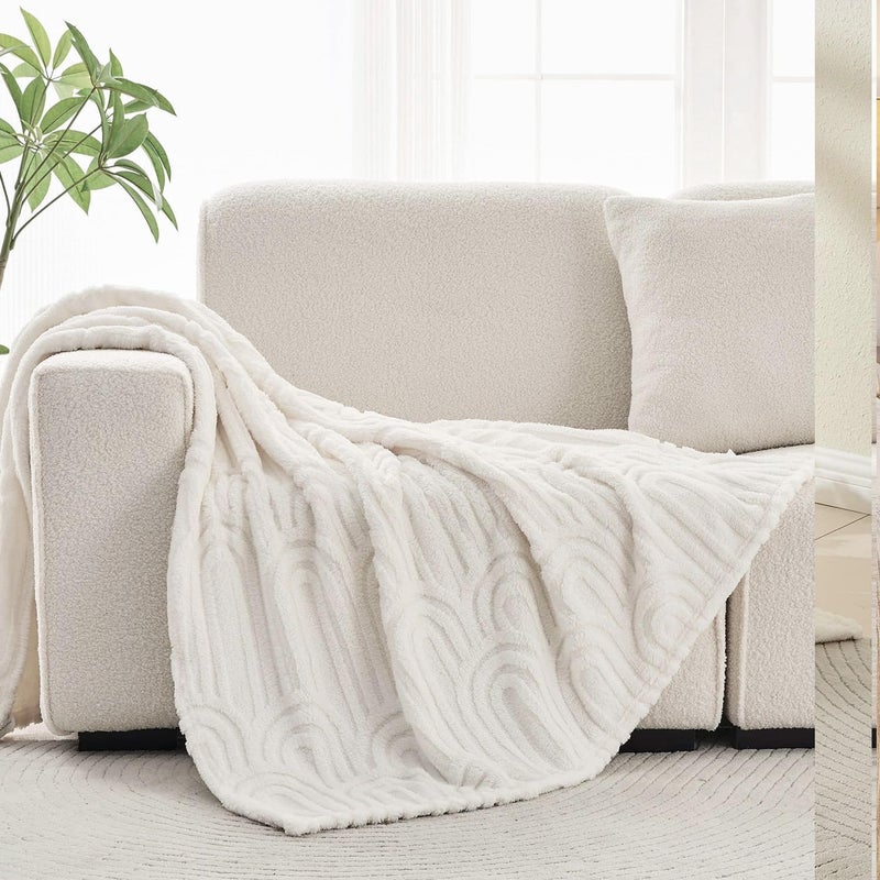 Wajade Fleece Throw Blanket, Fluffy Faux Fur Blanket for Bed Sofa Couch, Soft Warm Thick Blanket,White 178x203 - Image 3
