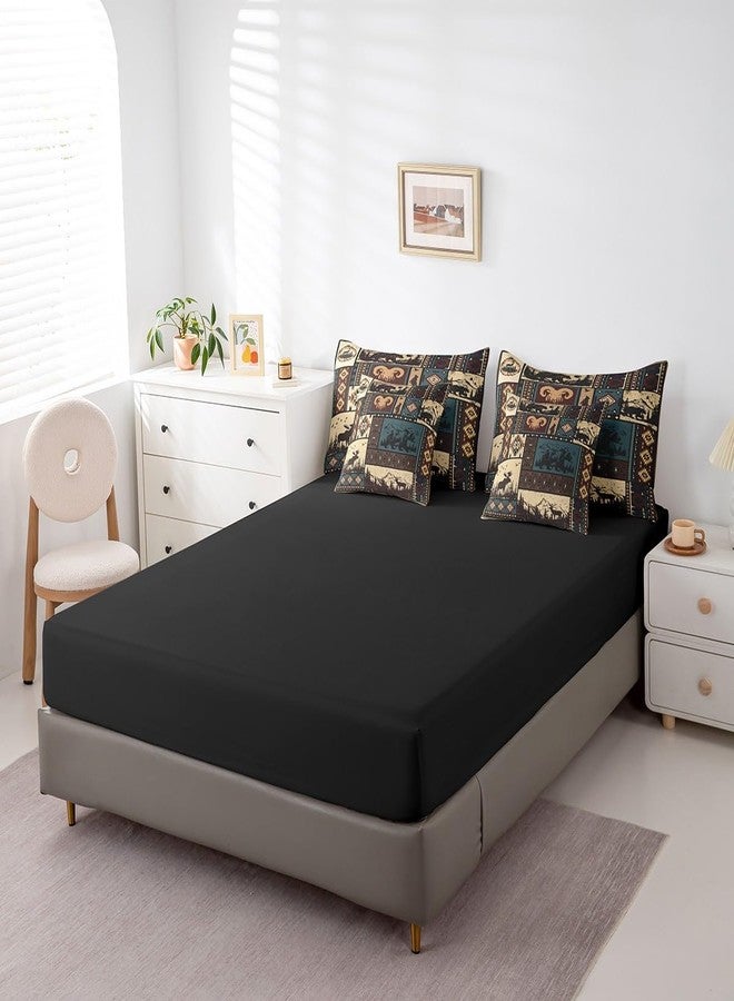 Erosebridal طقم لحاف كوين من إيروسبريدال بتصميم حيوانات الصيد - 7 قطع، طقم سرير متكامل، لحاف بتصميم غزال وموس ريفي، طقم مفروشات مرقع مع لحاف، شرشف مسطح، شرشف مطاطي، أغطية وسائد وأغطية أغطية وسائد مزخرفة. - Image 5