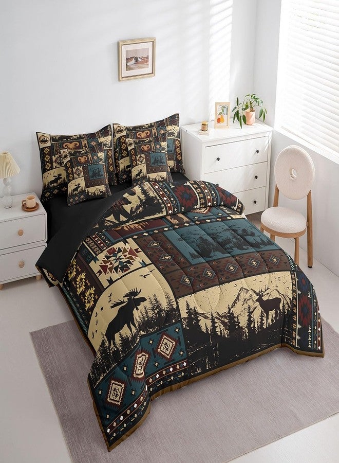 Erosebridal طقم لحاف كوين من إيروسبريدال بتصميم حيوانات الصيد - 7 قطع، طقم سرير متكامل، لحاف بتصميم غزال وموس ريفي، طقم مفروشات مرقع مع لحاف، شرشف مسطح، شرشف مطاطي، أغطية وسائد وأغطية أغطية وسائد مزخرفة. - Image 3