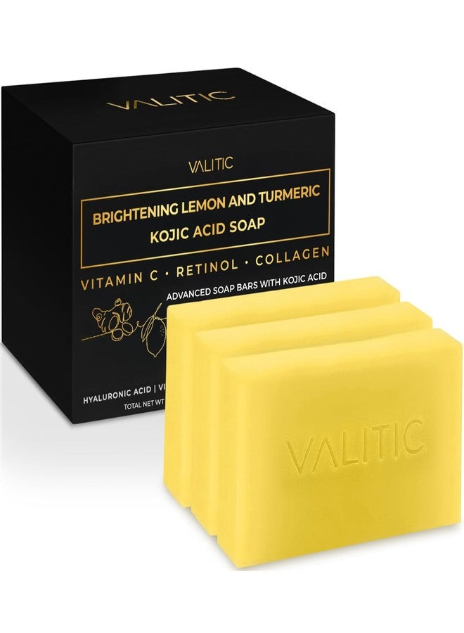 VALITIC Brightening Lemon & Turmeric Kojic Acid Soap with Vitamin C, Retinol, Collagen - Original Japanese Complex Infused with Hyaluronic Acid, Vitamin E, Shea Butter - Dark Spot Corrector (3 Pack) - Image 1