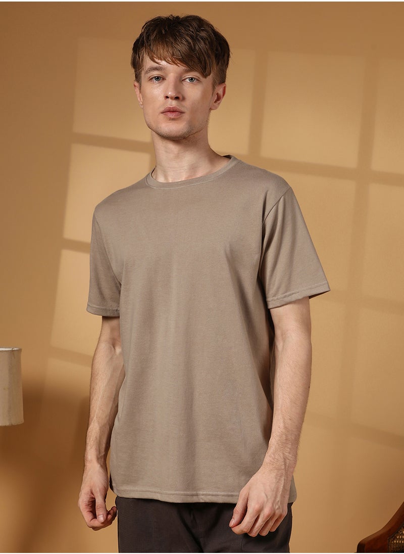Campus Sutra Men's Cloud Grey Solid Regular T-Shirt  - Image 2