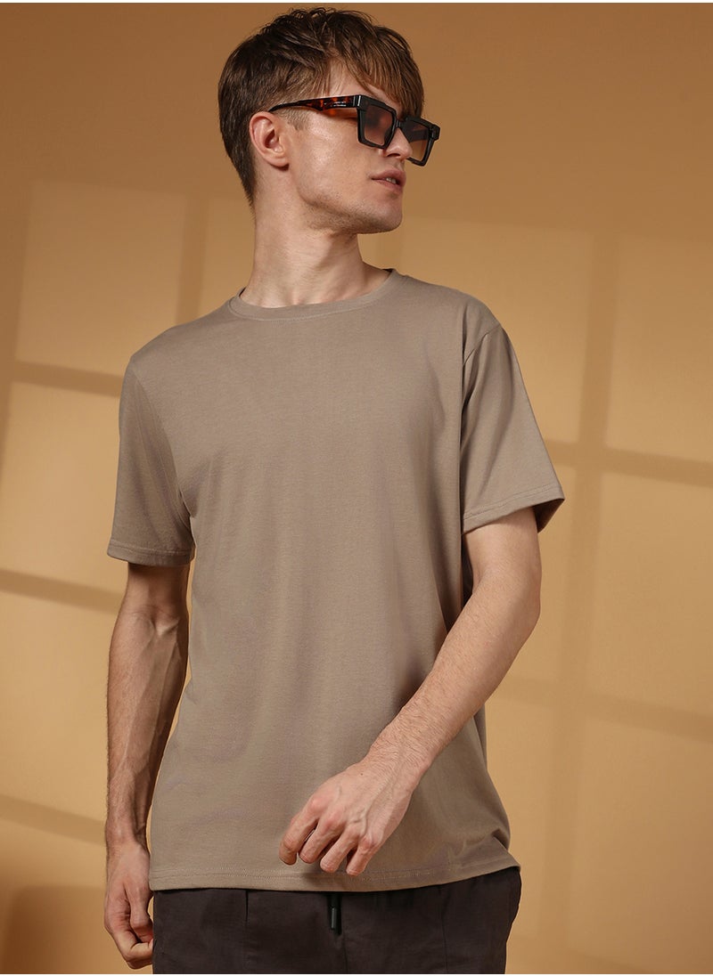 Campus Sutra Men's Cloud Grey Solid Regular T-Shirt  - Image 1