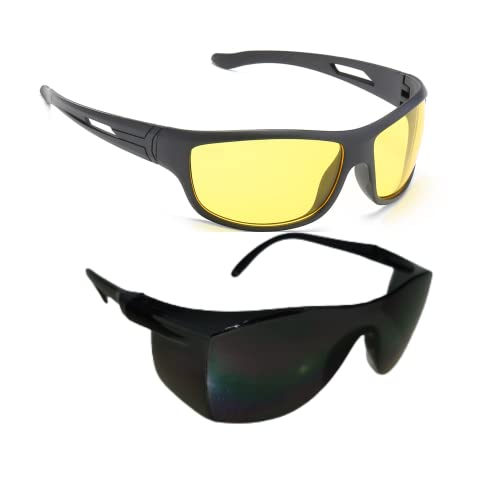 Vast® UV Protection All Day 24 Hour Driving HD Vision Wrap Around Sports Unisex Sunglasses | Goggles for Road Rider Bikers Cars Travelling And Outdoor Hiking Pack Of 1/2/3 (YELLOW+BLACK) - Image 1