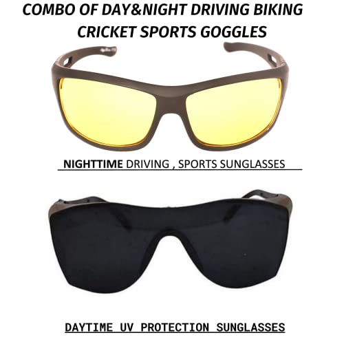 Vast® UV Protection All Day 24 Hour Driving HD Vision Wrap Around Sports Unisex Sunglasses | Goggles for Road Rider Bikers Cars Travelling And Outdoor Hiking Pack Of 1/2/3 (YELLOW+BLACK) - Image 2