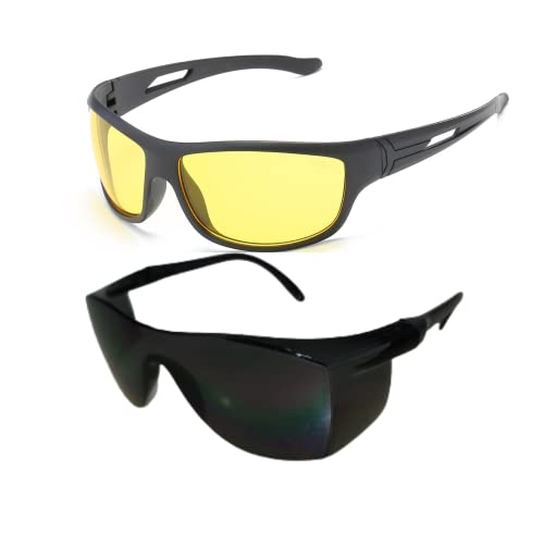 Vast® UV Protection All Day 24 Hour Driving HD Vision Wrap Around Sports Unisex Sunglasses | Goggles for Road Rider Bikers Cars Travelling And Outdoor Hiking Pack Of 1/2/3 (YELLOW+BLACK) - Image 3