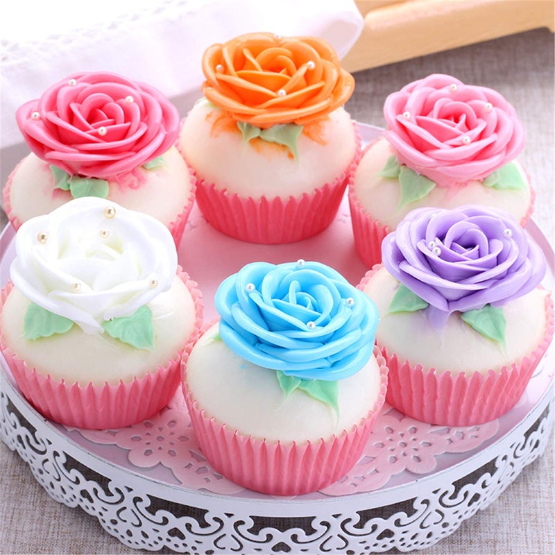 Skyseen 6 PCS Realistic Artificial Rose Cupcake Model Fake Cake Model Photography Props Decoration