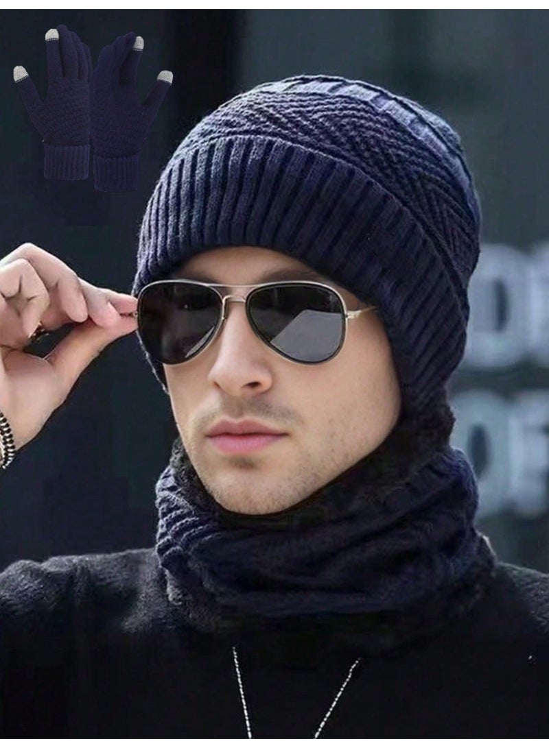 A luxurious men's winter 3-piece set consisting of a winter hat, neck gaiter, and winter gloves. Made from soft wool, this set adds a touch of luxury and elegance to your winter look. - Image 1
