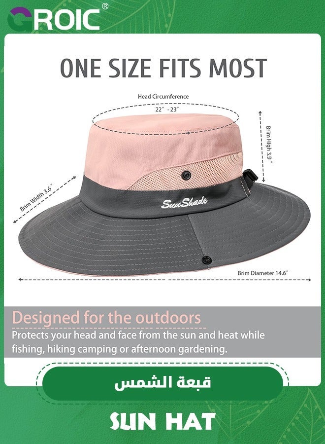 GROIC Women's Sun Hat with Ponytail Hole, Shade UV Protection Foldable Mesh Wide Brim Beach Fishing for Women, Super Hiking  - Image 2