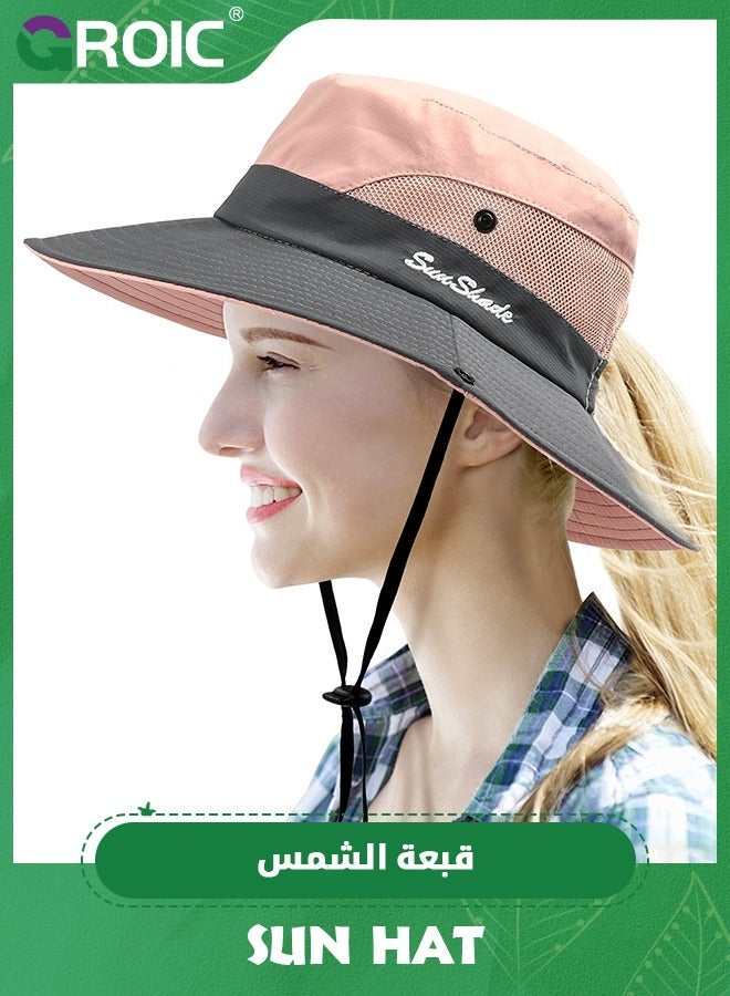 GROIC Women's Sun Hat with Ponytail Hole, Shade UV Protection Foldable Mesh Wide Brim Beach Fishing for Women, Super Hiking  - Image 1