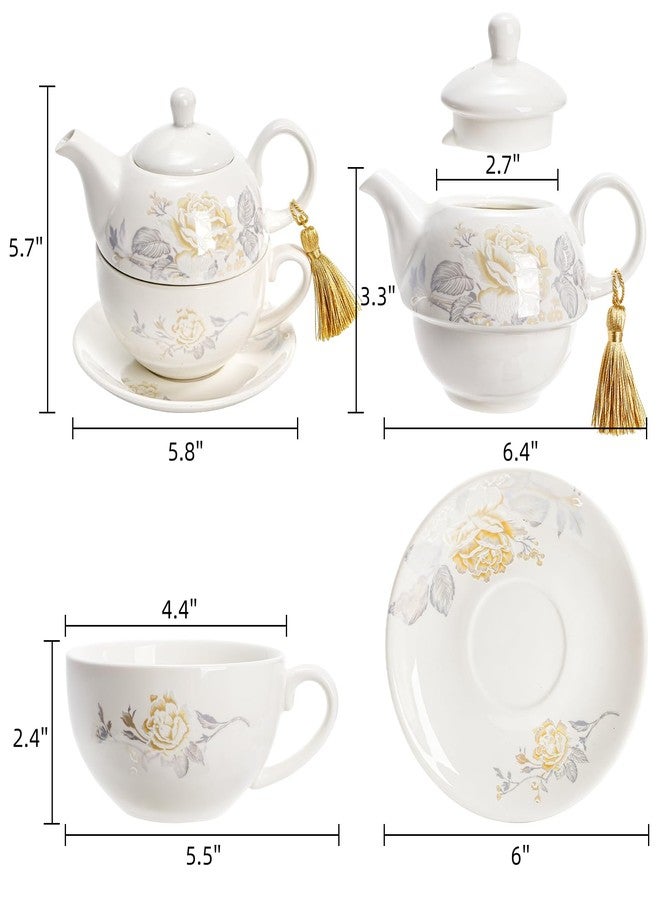 Nagpew Tea for One Set, Porcelain Floral Teapot Cup Saucer Set with Tassel Decorative, Vintage Bone China Teapot Rose Pattern Gift for Women Home Office, Dishwasher, Microwave Safe - Image 2