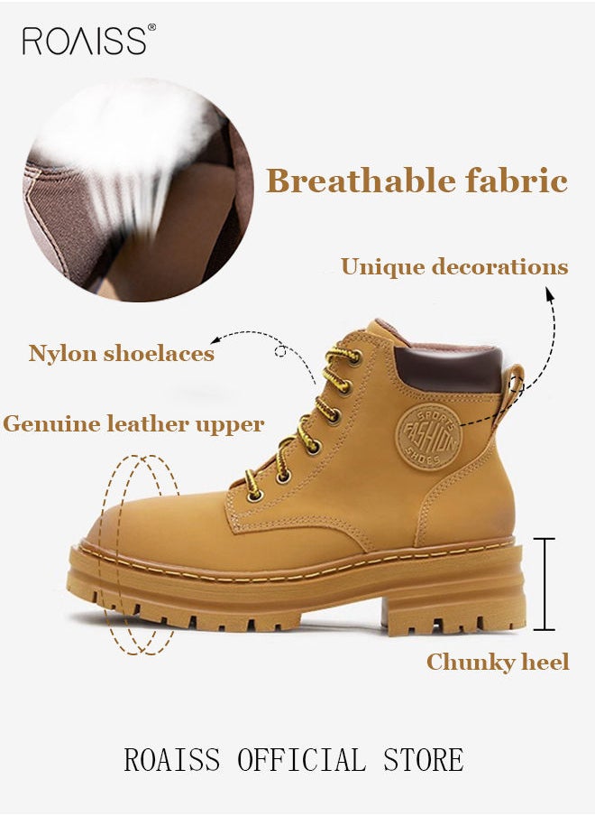 roaiss - Women's Ankle Boots Ladies Combat Ankle Winter Warm Soft Casual Shoes Women High Top Leather Martin Boots Women Low Heel Lace Up Outdoor Trekking Hiking Work Boots - Image 1