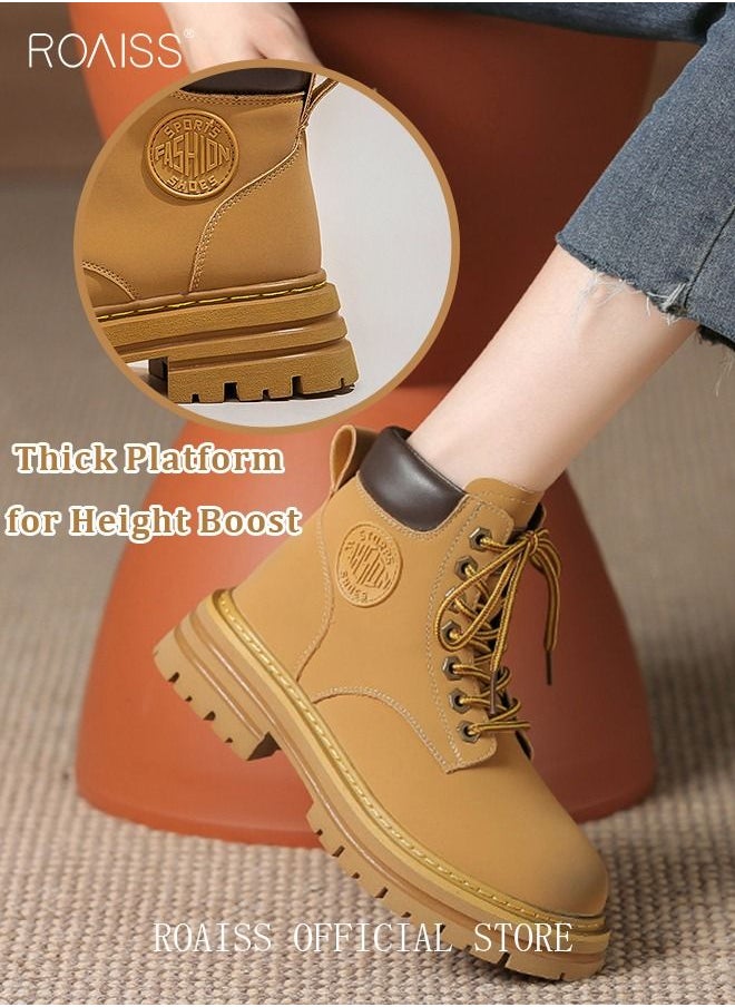 roaiss - Women's Ankle Boots Ladies Combat Ankle Winter Warm Soft Casual Shoes Women High Top Leather Martin Boots Women Low Heel Lace Up Outdoor Trekking Hiking Work Boots - Image 1