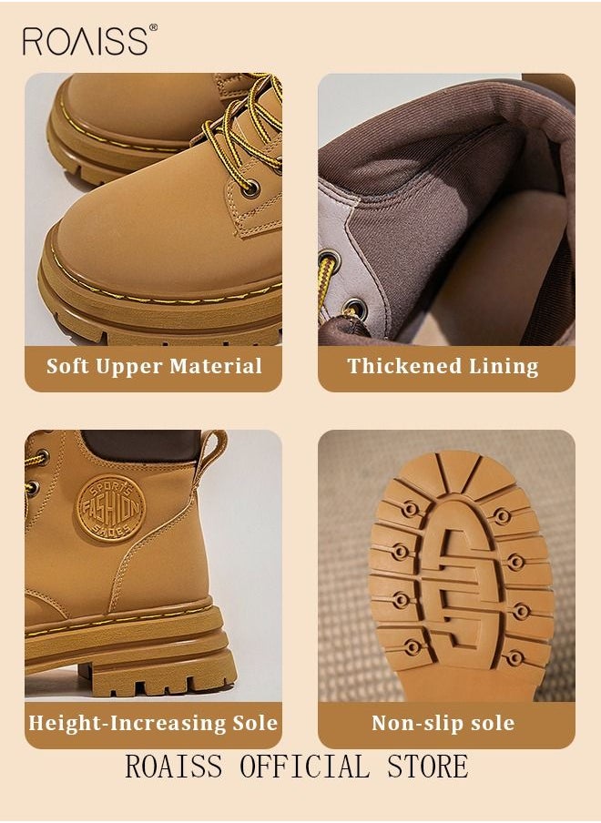 roaiss - Women's Ankle Boots Ladies Combat Ankle Winter Warm Soft Casual Shoes Women High Top Leather Martin Boots Women Low Heel Lace Up Outdoor Trekking Hiking Work Boots - Image 1