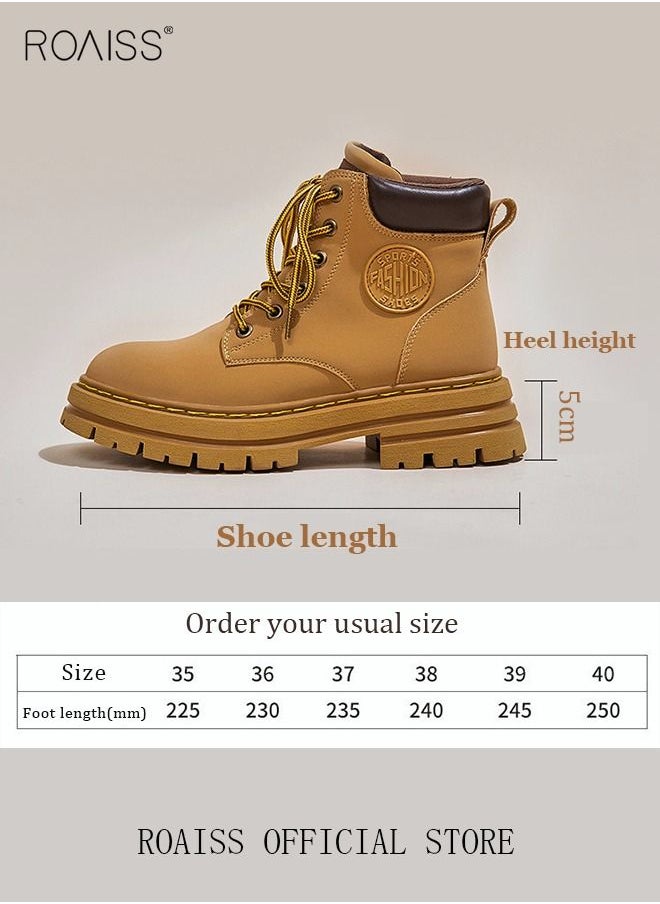roaiss - Women's Ankle Boots Ladies Combat Ankle Winter Warm Soft Casual Shoes Women High Top Leather Martin Boots Women Low Heel Lace Up Outdoor Trekking Hiking Work Boots - Image 1