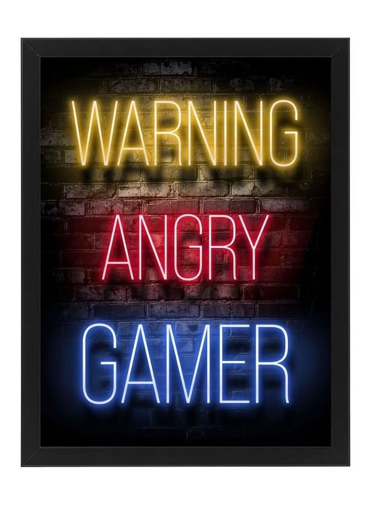 RKN Warning Angry Gamer Neon Wall Art Poster Frame 30x40 cm - Image 2