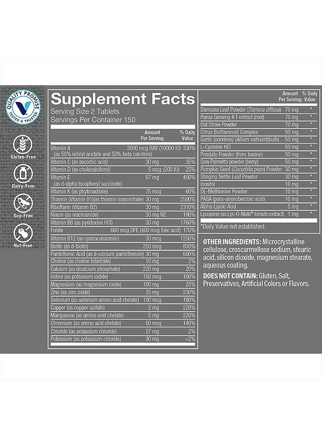 The Vitamin Shoppe Especially for Men Multivitamins, Nutrients & Herbs for Men's Wellness, Antioxidant Support, Immunity & Prostate Health (300 Tablets)  - Image 2