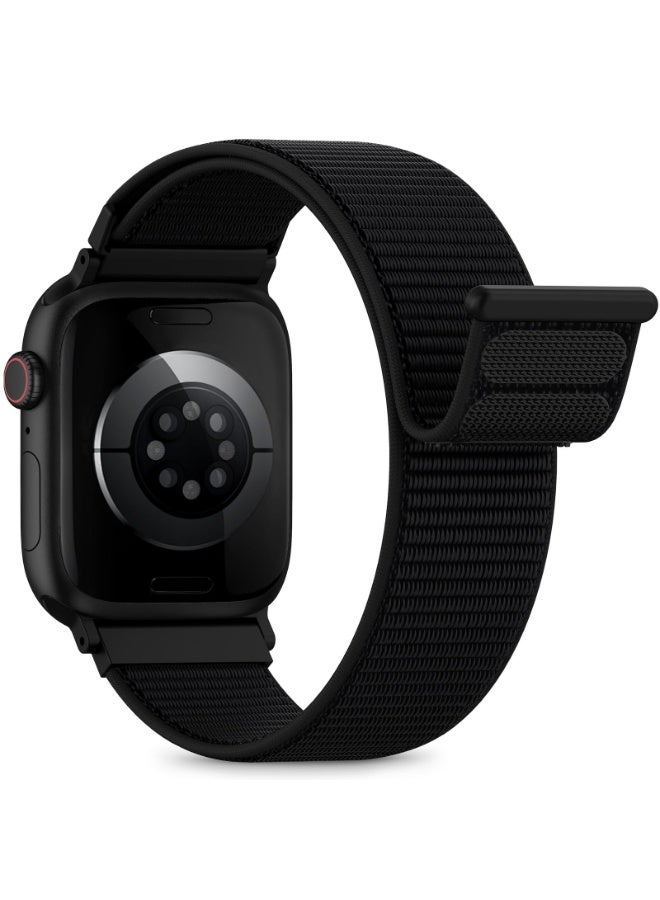 مشبك مغناطيسي متوافق مع أحزمة ساعة Apple Watch 38 مم 40 مم 41 مم 42 مم 44 مم 45 مم 46 مم 49 مم؛ حزام رياضي من النايلون لساعة iWatch Ultra 3 و2 Series 11 10 9 8 7 6 SE 5 4 3 للنساء والرجال (أسود) - Image 1