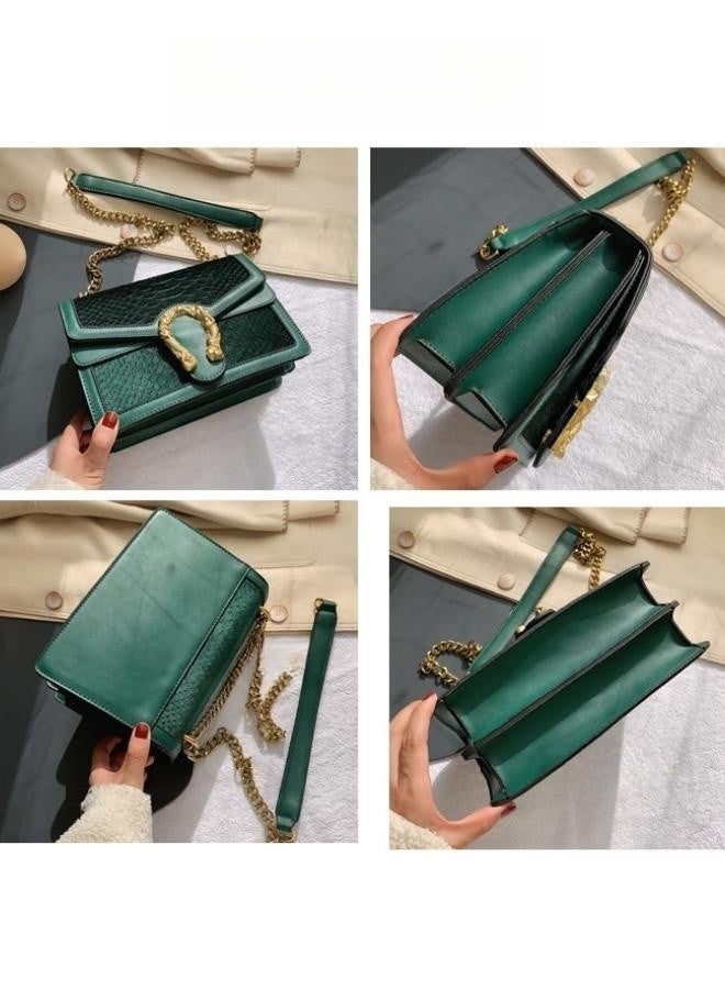 WAOKN Women's Trendy Texture Shoulder Bag, Ladies Fashionable Crocodile Crossbody Bag Sling Bag Side Bag, PU Leather Chain Carry Bag Handbag Gift Bag（Green)  - Image 4