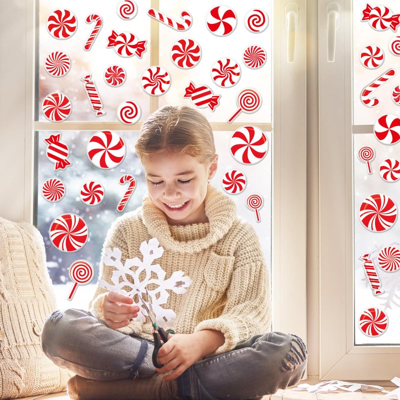 وولاين Whaline 2 ورقة عيد الميلاد هلام سميكة Clings الشتاء عيد الميلاد النعناع النافعة النافذة الشارات هلام قابلة لإعادة الاستخدام الأحمر حلوى حلوى الكرب - Image 3