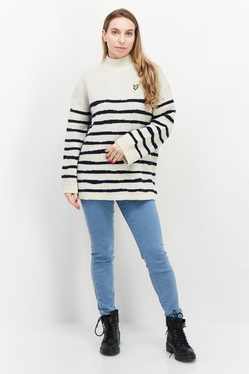 Lyle & Scott Women High Neck Long Sleeve Stripe Sweater, Navy - Image 3