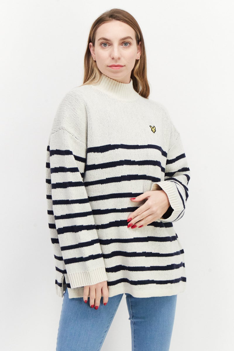 Lyle & Scott Women High Neck Long Sleeve Stripe Sweater, Navy - Image 1