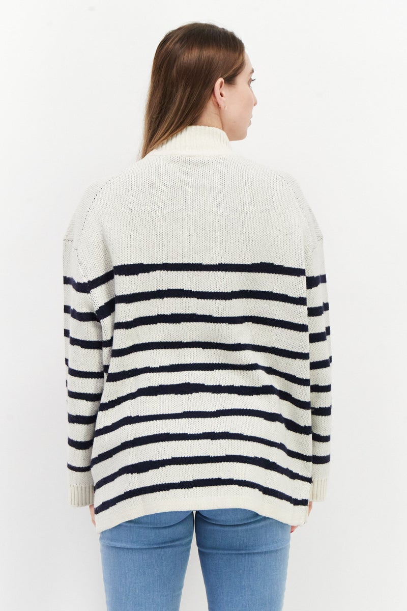 Lyle & Scott Women High Neck Long Sleeve Stripe Sweater, Navy - Image 4