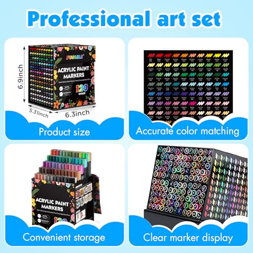 FUMILE 120 Colors Acrylic Paint Markers Dual Tip(Fine and Brush Tip), Acrylic Paint Pens paint Marker for Wood, Rock, Plastic, Glass, Ceramic, Canvas.Acrylic Markers Set for Art Supplies. - Image 2