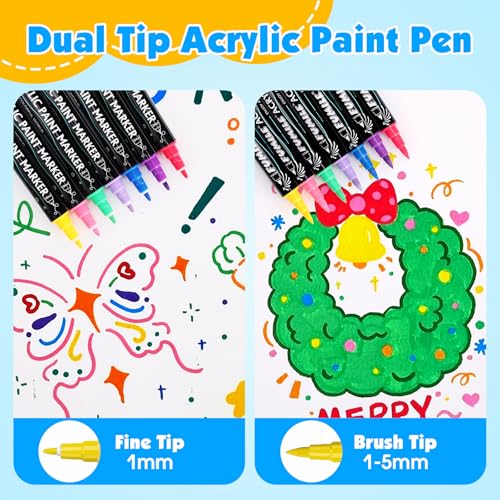 FUMILE 120 Colors Acrylic Paint Markers Dual Tip(Fine and Brush Tip), Acrylic Paint Pens paint Marker for Wood, Rock, Plastic, Glass, Ceramic, Canvas.Acrylic Markers Set for Art Supplies. - Image 3