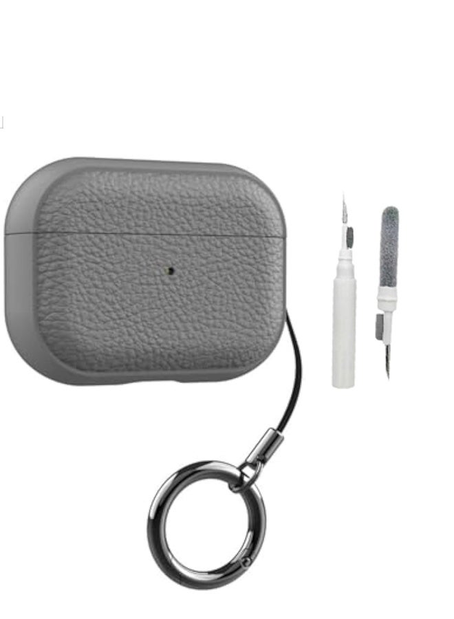 Arabest for AirPods Pro 3 Generation Case, Compatible with AirPods Pro 3 Gen (2025), Drop Protection Cover with Keychain, Litchi Faux Leather, Shock-Proof Protective TPU Case with Cleaner Kit and Keychain (Grey) - Image 1
