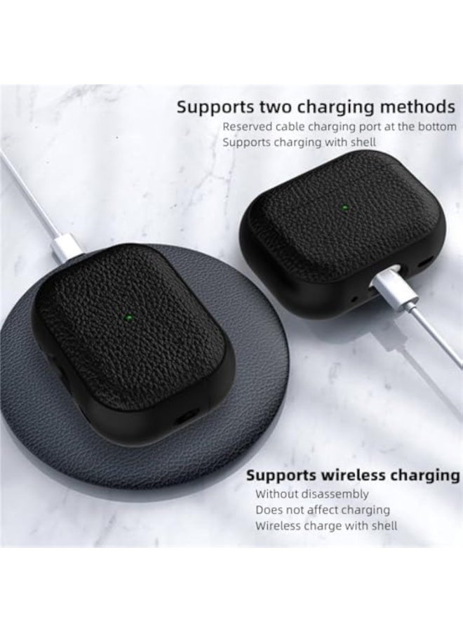 Arabest for AirPods Pro 3 Generation Case, Compatible with AirPods Pro 3 Gen (2025), Drop Protection Cover with Keychain, Litchi Faux Leather, Shock-Proof Protective TPU Case with Cleaner Kit and Keychain (Grey) - Image 3