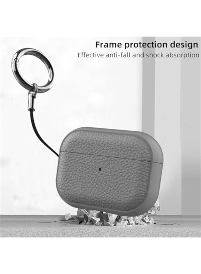 Arabest for AirPods Pro 3 Generation Case, Compatible with AirPods Pro 3 Gen (2025), Drop Protection Cover with Keychain, Litchi Faux Leather, Shock-Proof Protective TPU Case with Cleaner Kit and Keychain (Grey) - Image 2