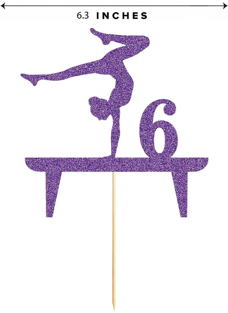 MAGJUCHE Purple Gymnastic 6 Cake Topper Girl Rose Gold Glitter Gymnast 6th Birthday Party Decoration  - Image 3