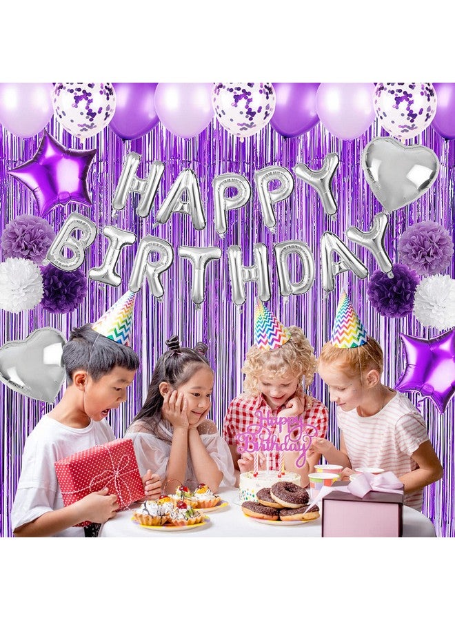 JOYYPOP Purple Birthday Decorations for Women or Girl,Purple Birthday Party Decorations with Happy Birthday Balloons,Happy Birthday Cake Topper, Paper Pompoms for Baby Shower Birthday Party - Image 2