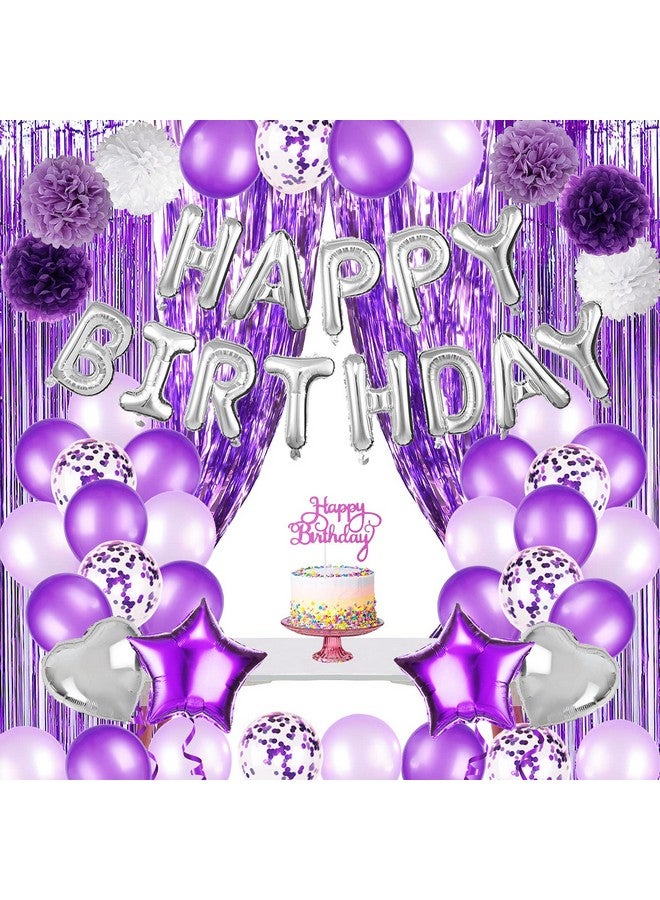 JOYYPOP Purple Birthday Decorations for Women or Girl,Purple Birthday Party Decorations with Happy Birthday Balloons,Happy Birthday Cake Topper, Paper Pompoms for Baby Shower Birthday Party - Image 1
