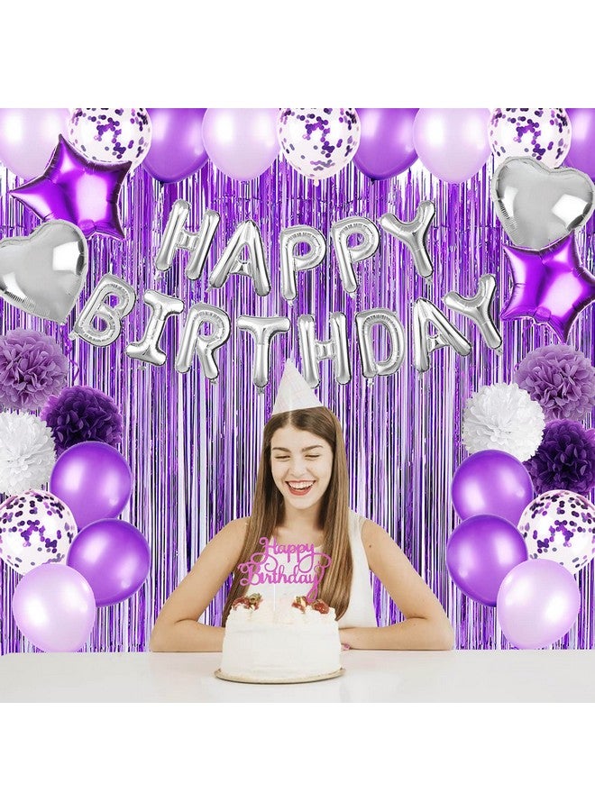 JOYYPOP Purple Birthday Decorations for Women or Girl,Purple Birthday Party Decorations with Happy Birthday Balloons,Happy Birthday Cake Topper, Paper Pompoms for Baby Shower Birthday Party - Image 3
