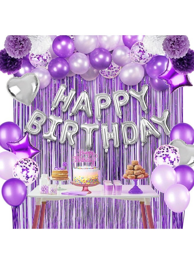 JOYYPOP Purple Birthday Decorations for Women or Girl,Purple Birthday Party Decorations with Happy Birthday Balloons,Happy Birthday Cake Topper, Paper Pompoms for Baby Shower Birthday Party - Image 4