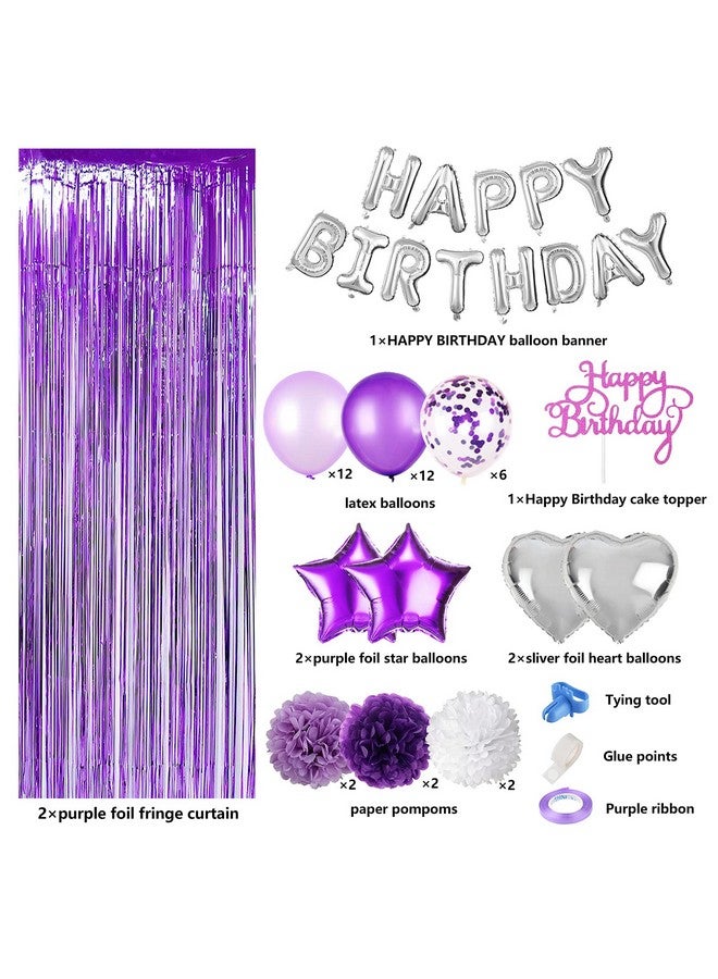 JOYYPOP Purple Birthday Decorations for Women or Girl,Purple Birthday Party Decorations with Happy Birthday Balloons,Happy Birthday Cake Topper, Paper Pompoms for Baby Shower Birthday Party - Image 5