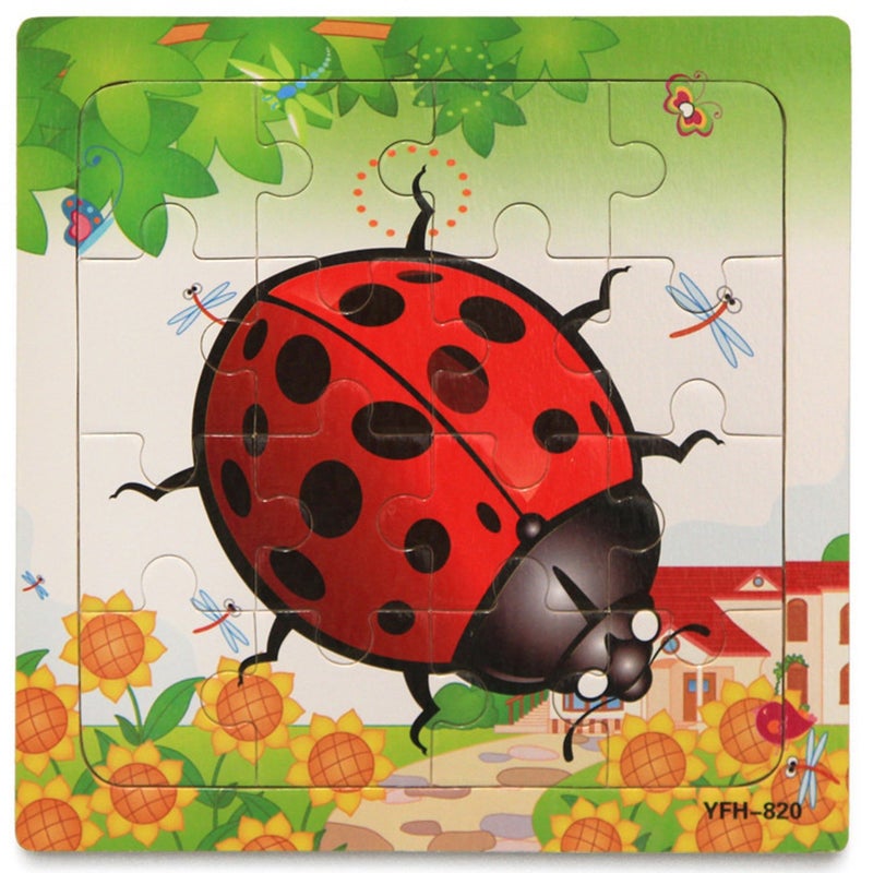 OMGOD Kids Puzzles Toys 4 Pack, 16pcs Wooden Animals Elephant Bee Dolphins Ladybugs Fancy Education and Learning Intelligence Toys Jigsaw Puzzles Present - Image 3