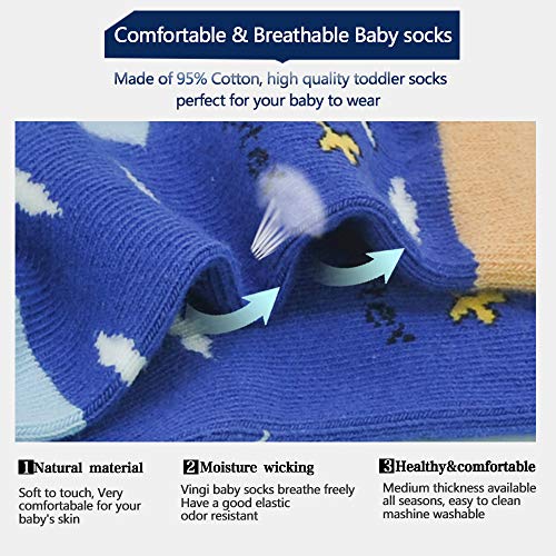 Tphon Toddler Boy Socks with Grips 12 Pairs Kids Anti Slip Cotton Crew Socks for Boys, Girls 3-5 Years - Image 5